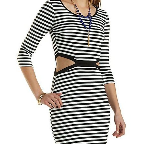 Charlotte Russe Dresses & Skirts - Charlotte Russe Black/White Cut-Out Striped Bodyco